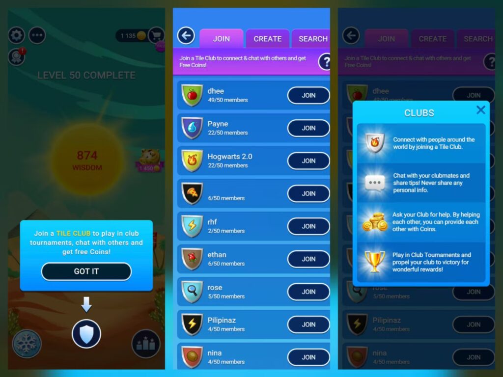 joining or creating a club